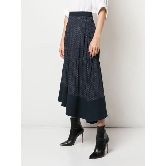 Tibi navy blue pindot shirred midi panel skirt - Picture 1 of 10